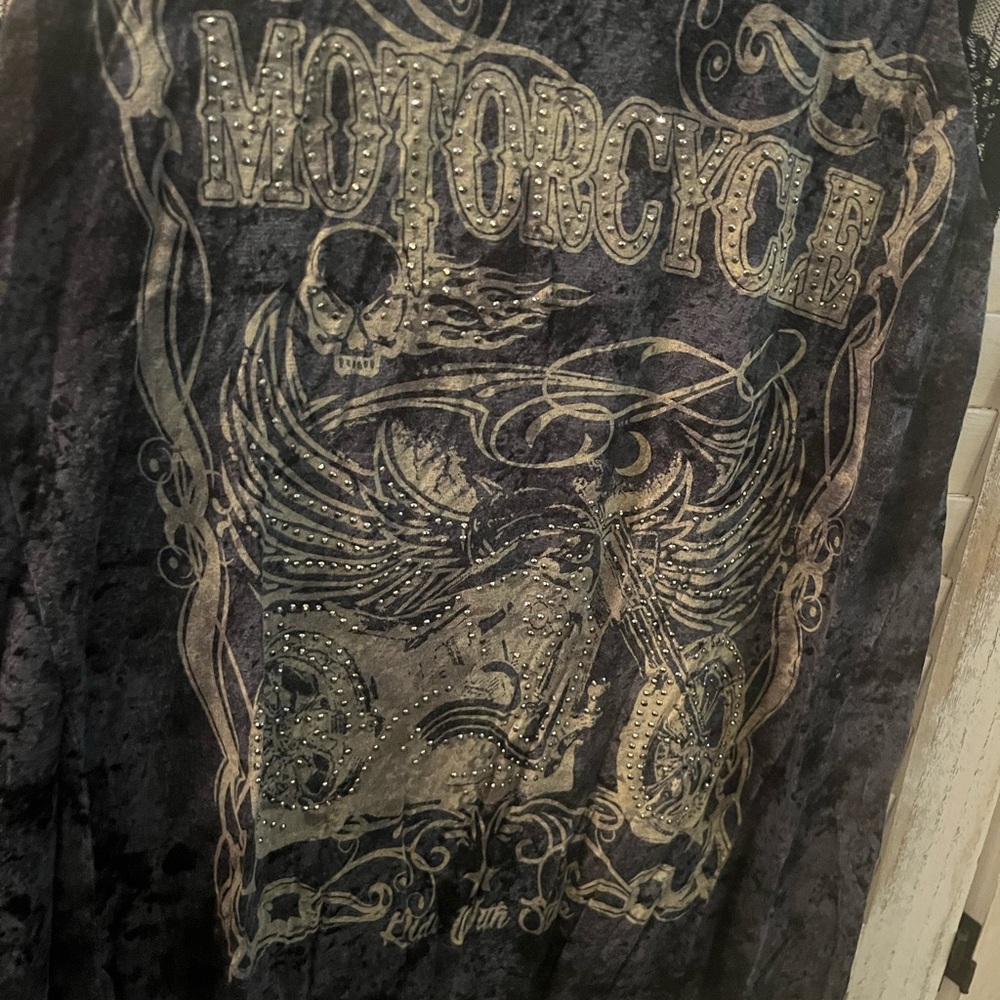 Vocal Black and Gray Graphic Motorcycle Long Sleeve Tee